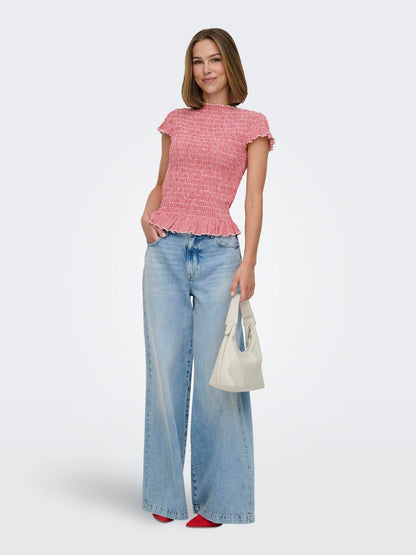 Onlcelle Cap Smock Boatneck Top Jrs Rød