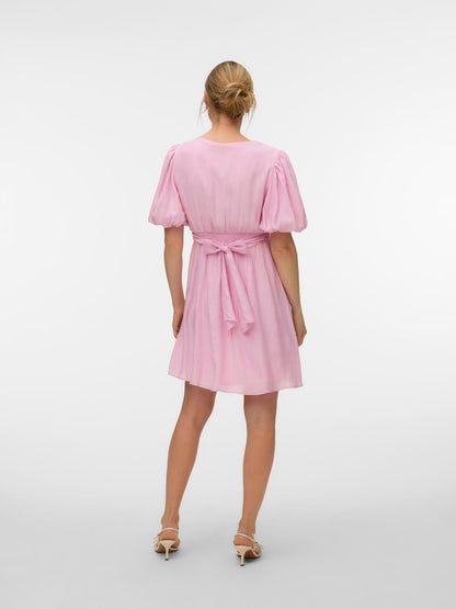 Vmbella 2/4 V-Neck Short Dress Wvn Rosa