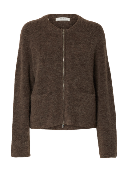 Slfsia Ras Ls Knit Short Cardigan Brun