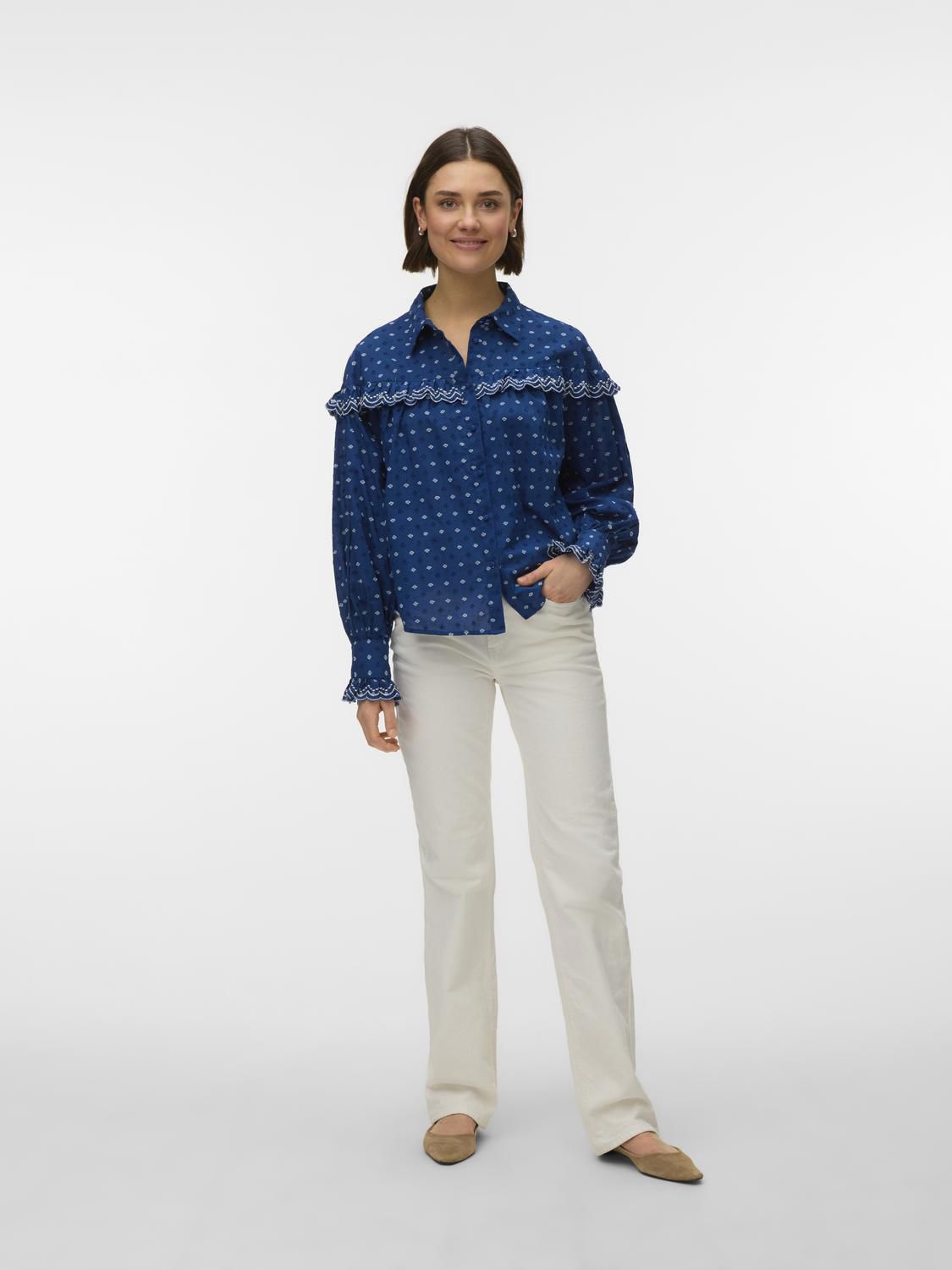 Vmclarence Ls Shirt Wvn Blå