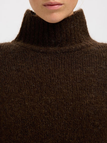 Slfgabriella Ls Knit High Neck Noos Mørkebrun