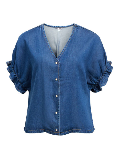 Objframe 2/4 V-Neck Re Top Noos Blå