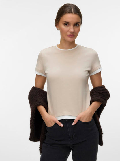 Vmkendall Ss O-Neck Top Jrs Beige
