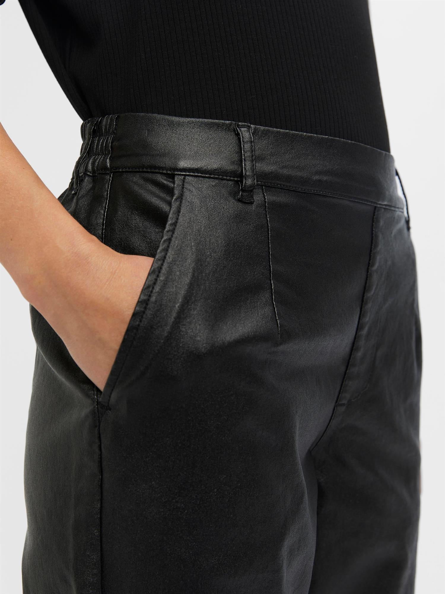 OBJBELLE LISA COATED PANT NOOS Sort