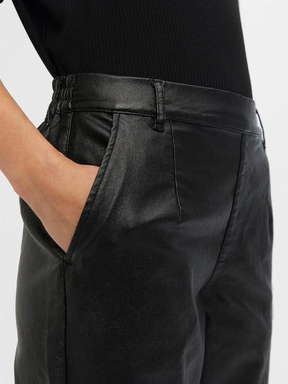 OBJBELLE LISA COATED PANT NOOS Sort