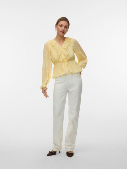 Vmdora L/s Frill Pleat Top Wvn Noos Gul