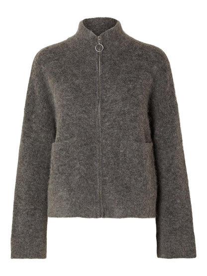 SLFSIA RAS LS KNIT ZIPPER CARDIGAN Grå