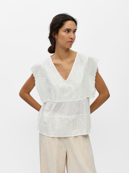 Objjovanna S/l Lo V-Neck Top 145 Hvit