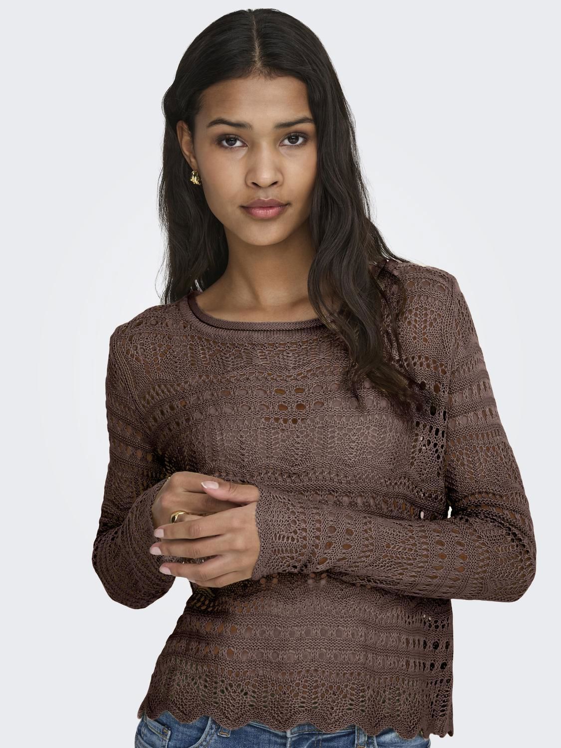 Jdysun Lay L/s Boatneck Pullov. Knt Noos Brun