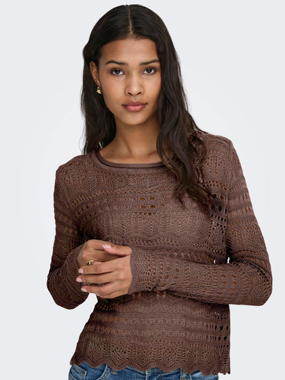 Jdysun Lay L/s Boatneck Pullov. Knt Noos Brun