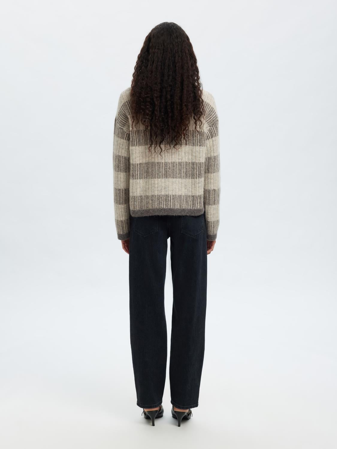 Slfalva Ls Knit Stripe O-Neck Grå