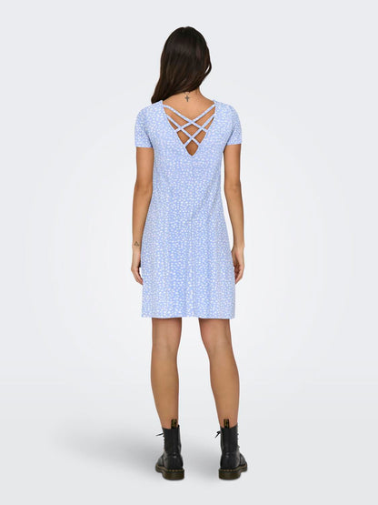 Onlbera Back Lace Up S/s Dress Jrs Noos Blå