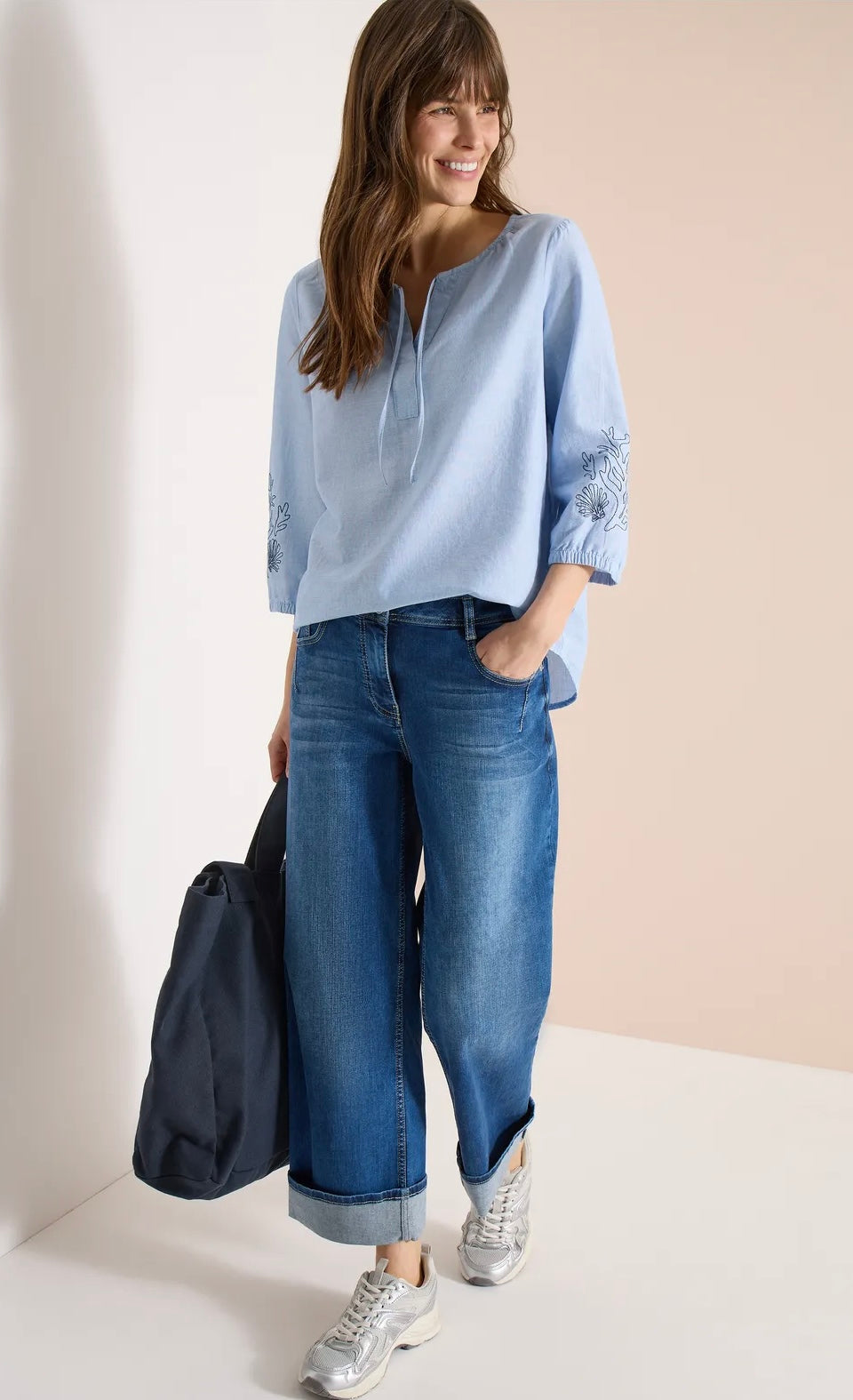 Chambray deco blouse Blå