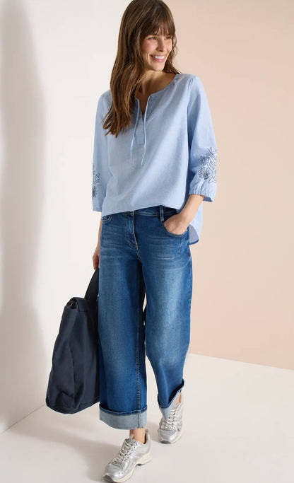 Chambray deco blouse Blå