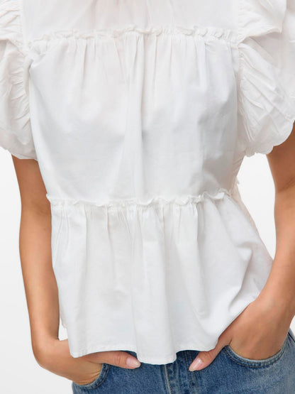Vmisolde Sl O-Neck Frill Top Wvn Exp Sb2 Hvit