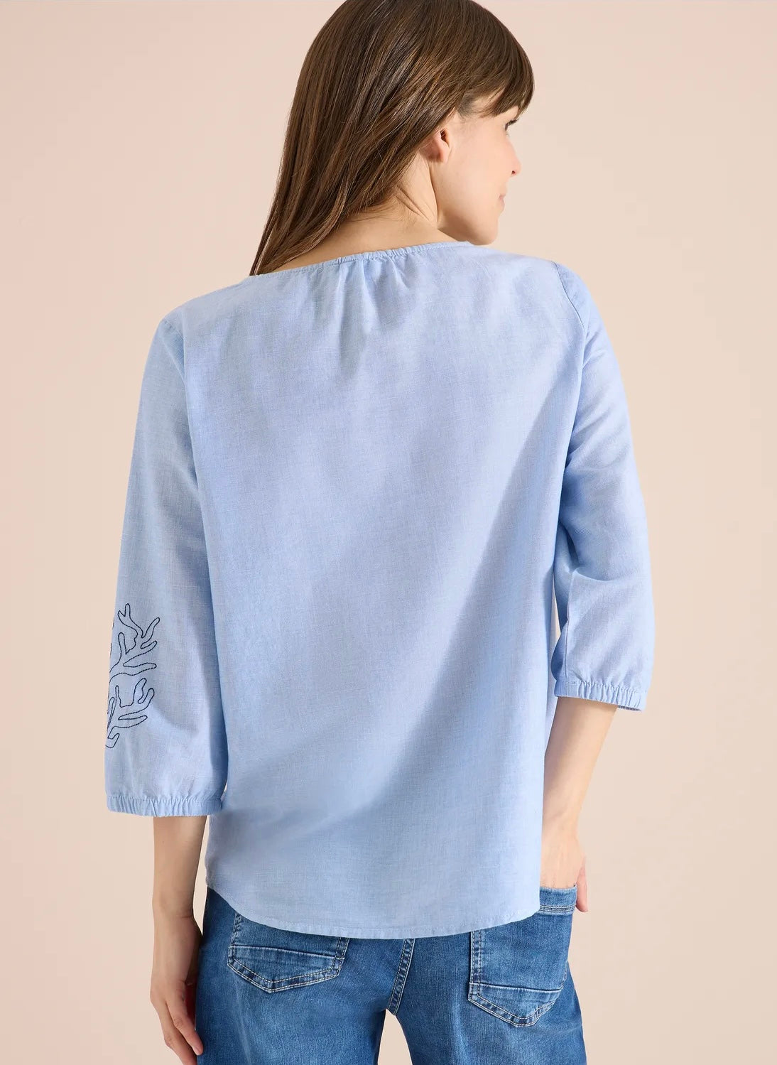 Chambray deco blouse Blå