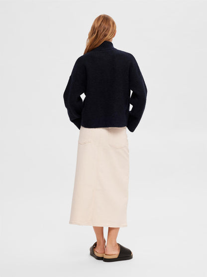 SLFSIA RAS LS KNIT ZIPPER CARDIGAN Mørkeblå