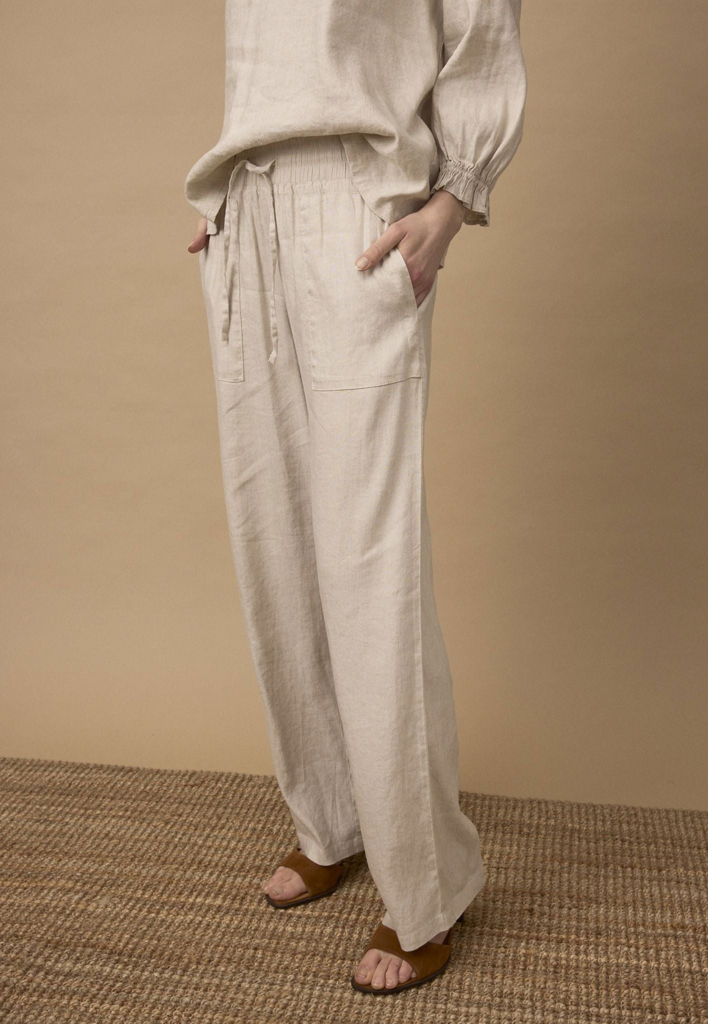 Pzluca Pant Full Length, Wide Beige