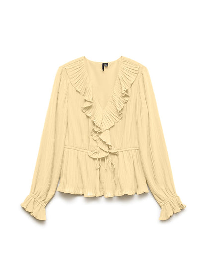 Vmdora L/s Frill Pleat Top Wvn Noos Gul