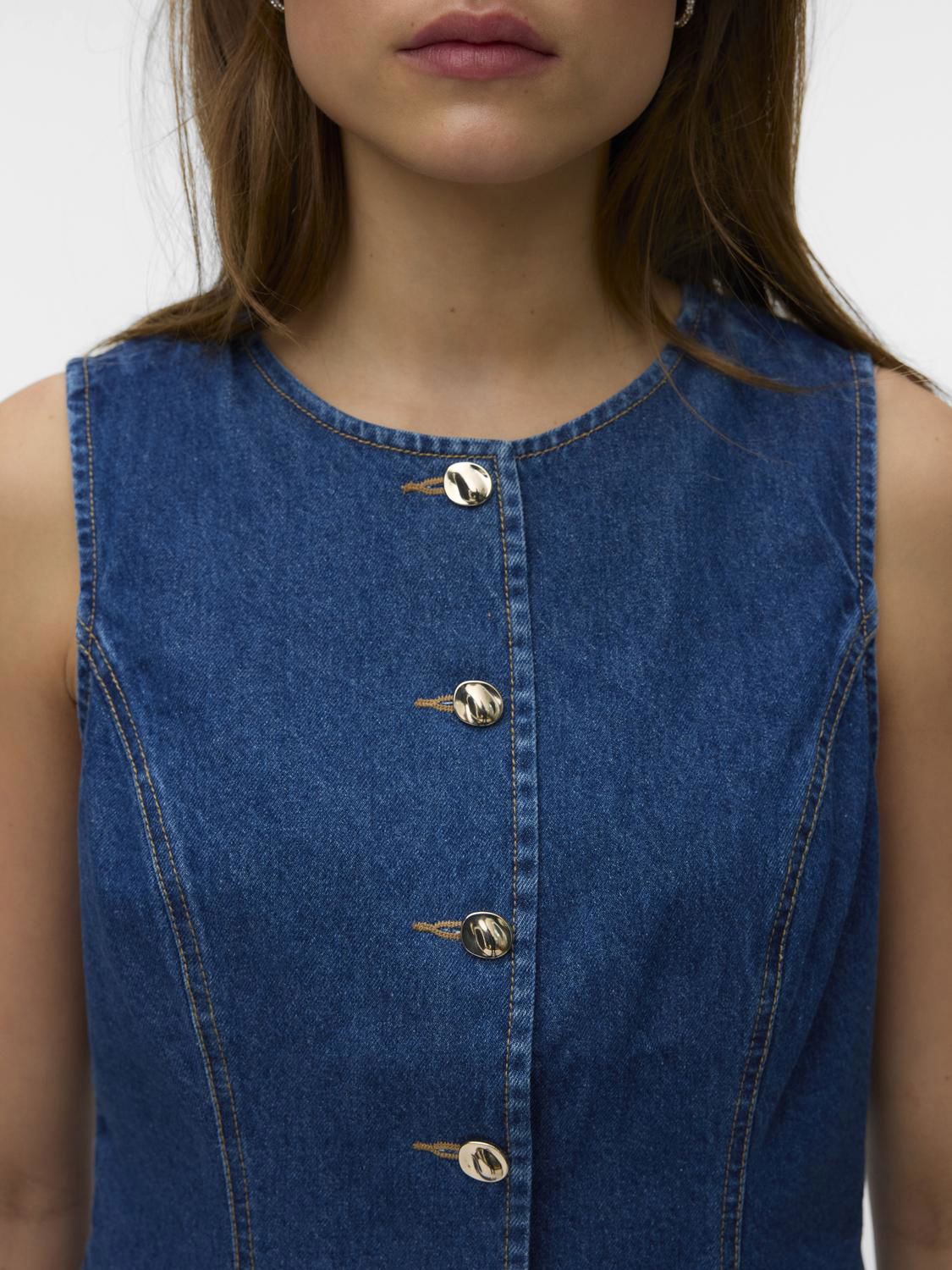 Vmmary Sl O-Neck Denim Waistcoat Yo3110 Blå