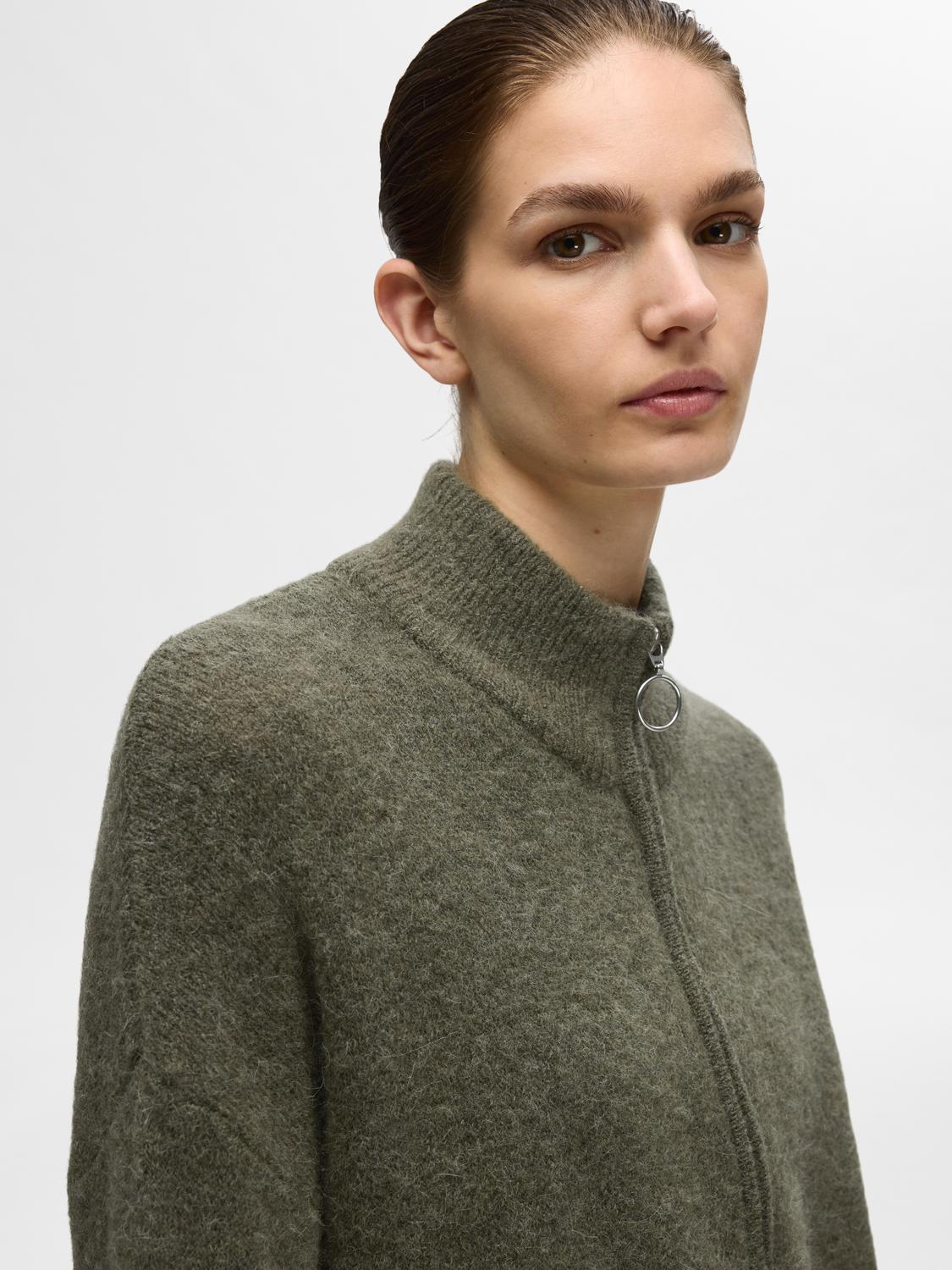 SLFSIA RAS LS KNIT ZIPPER CARDIGAN Mellomgrønn