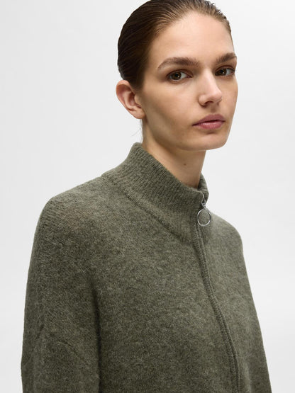 SLFSIA RAS LS KNIT ZIPPER CARDIGAN Mellomgrønn