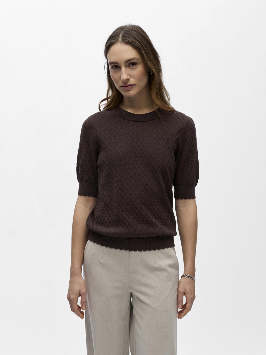 Objflauny S/s Re Knit Top 143 Brun